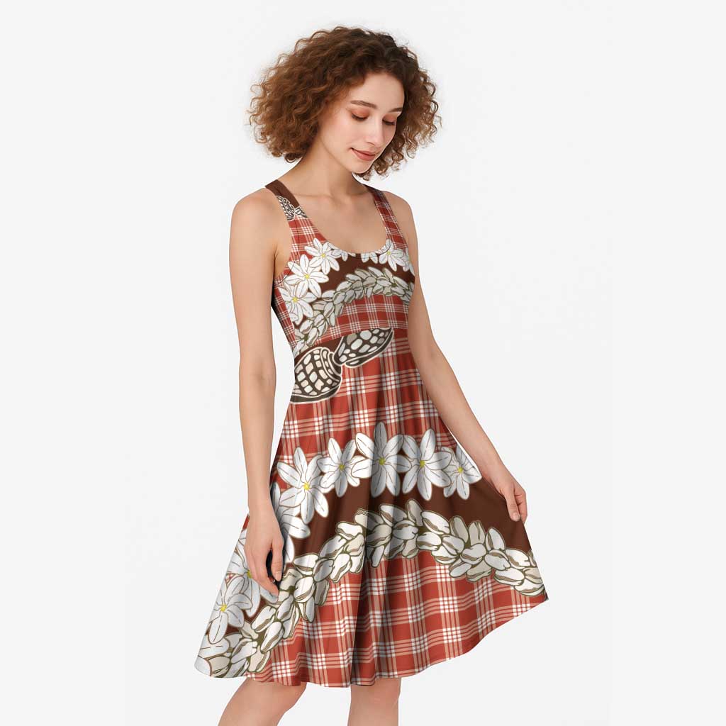 Red Hawaii Tiare and Shell Lei Midi Dress Hawaiian Palaka Luxury Vibes - Polynesian Pride