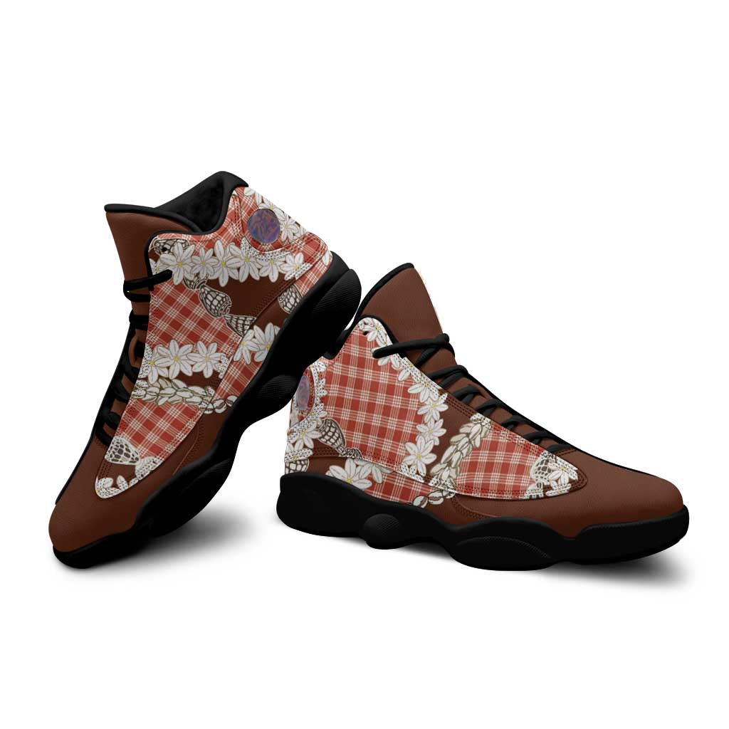 Red Hawaii Tiare and Shell Lei Sneakers J13 Hawaiian Palaka Luxury Vibes - Polynesian Pride