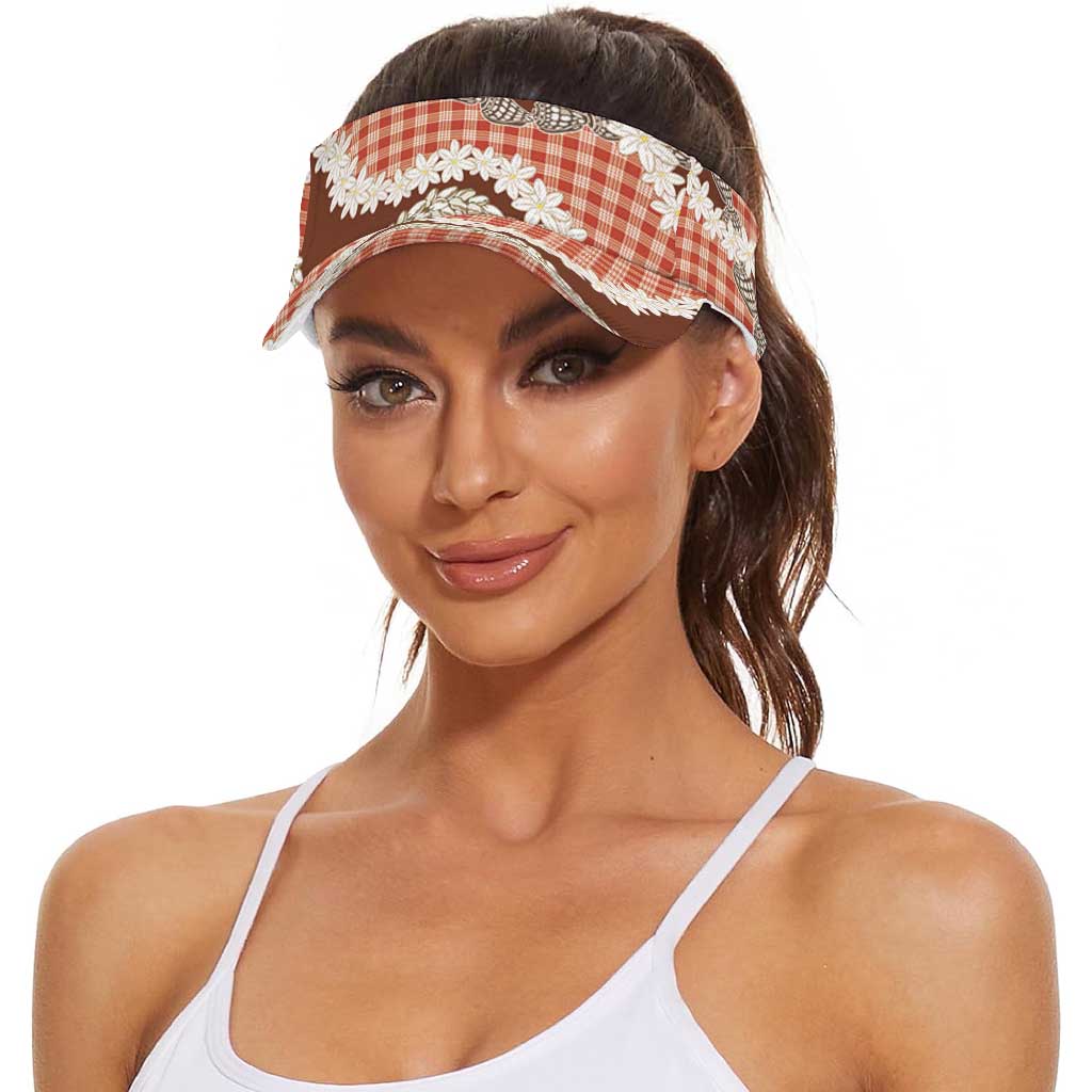 Red Hawaii Tiare and Shell Lei Sun Visor Cap Hawaiian Palaka Luxury Vibes