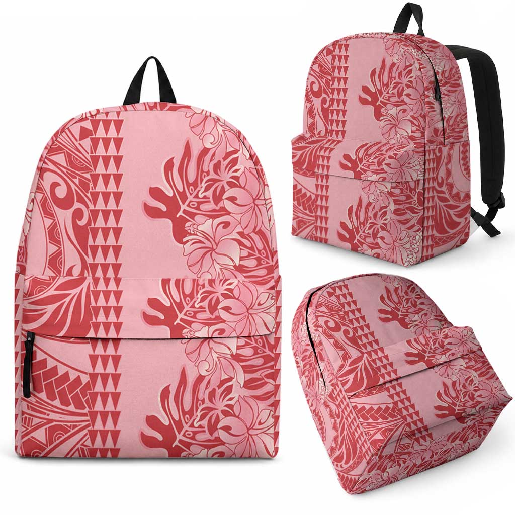 Red Hibiscus Monstera Seamless Kakau Hawaii Backpack LT14 - Polynesian Pride
