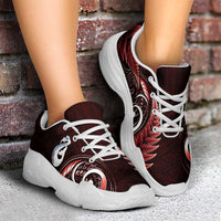 Red New Zealand Chunky Sneakers Aotearoa Silver Fern With Manaia Maori Unique