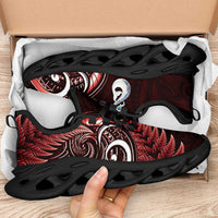 Red New Zealand Clunky Sneakers Aotearoa Silver Fern With Manaia Maori Unique
