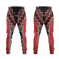Red Niho Taniwha Mix Poutama Jogger Pants Unique Taniko Aotearoa - Polynesian Pride