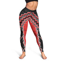 Red Niho Taniwha Mix Poutama Leggings Unique Taniko Aotearoa - Polynesian Pride