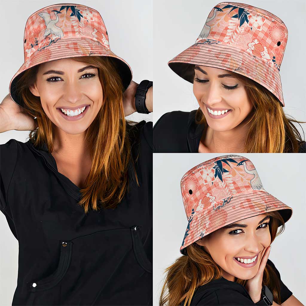 Red Palaka Crane and Flowers Bucket Hat Japan Heritage Spirit LT9 - Polynesian Pride