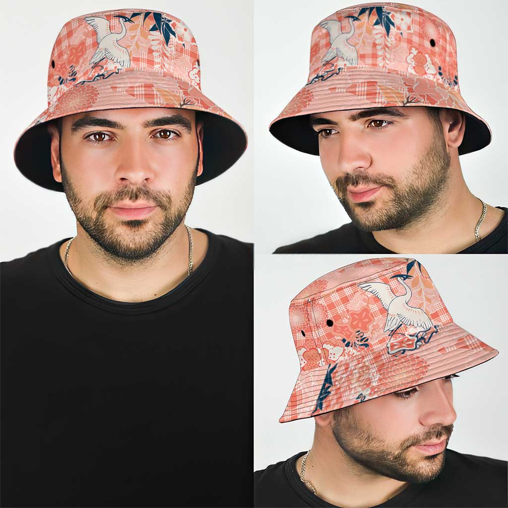 Red Palaka Crane and Flowers Bucket Hat Japan Heritage Spirit LT9 - Polynesian Pride