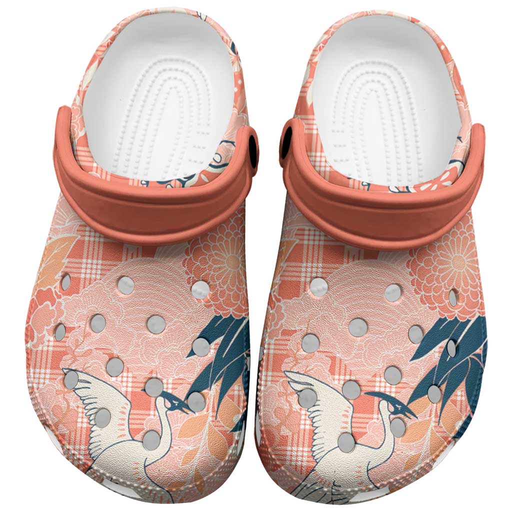 Red Palaka Crane and Flowers Clogs Shoes Japan Heritage Spirit - Polynesian Pride