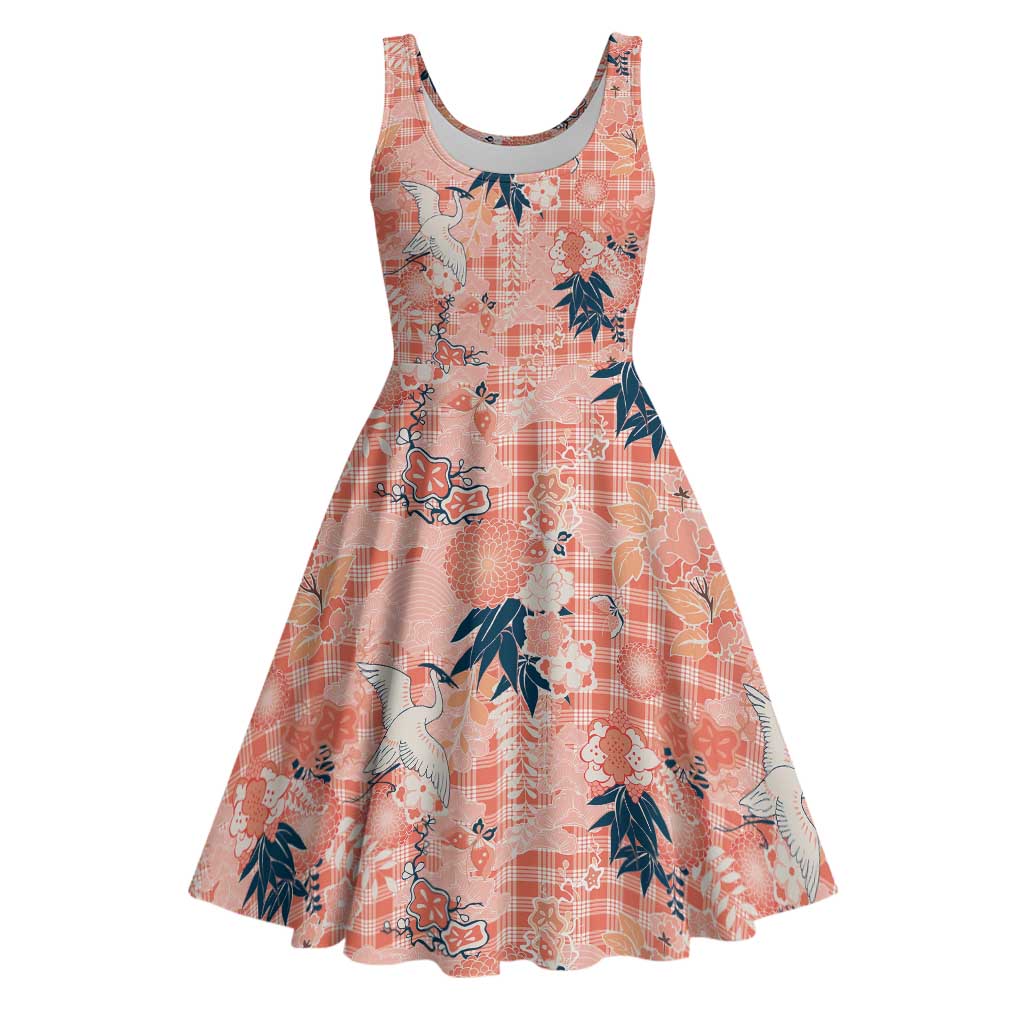 Red Palaka Crane and Flowers Midi Dress Japan Heritage Spirit LT9 Red - Polynesian Pride