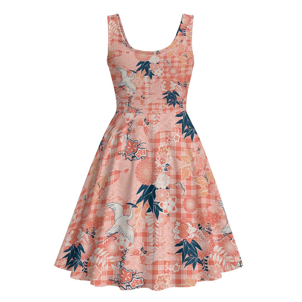 Red Palaka Crane and Flowers Midi Dress Japan Heritage Spirit LT9 - Polynesian Pride