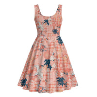 Red Palaka Crane and Flowers Midi Dress Japan Heritage Spirit LT9 - Polynesian Pride