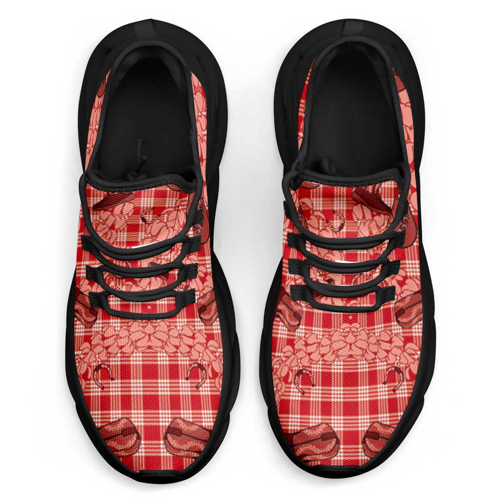 Red Palaka Hawaii Cowboy Clunky Sneakers Puakenikeni Lei Paniolo Papale Seamless Vibes - Polynesian Pride