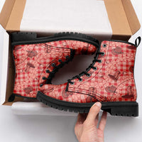 Red Palaka Hawaii Cowboy Leather Boots Puakenikeni Lei Paniolo Papale Seamless Vibes LT14 - Polynesian Pride