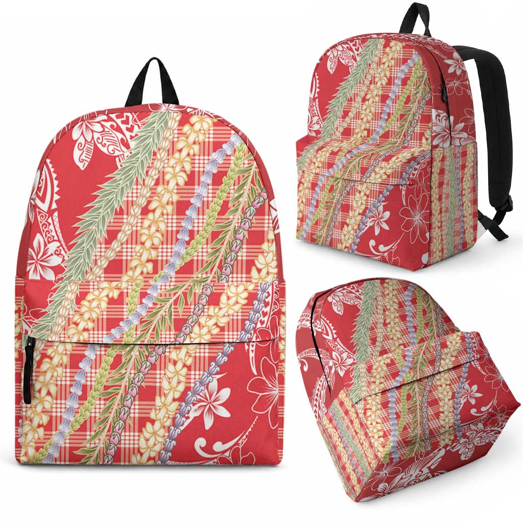 Red Palaka Hawaii Leis Backpack Hawaiian-plaid Elegant Tropical Vibes LT14 - Polynesian Pride