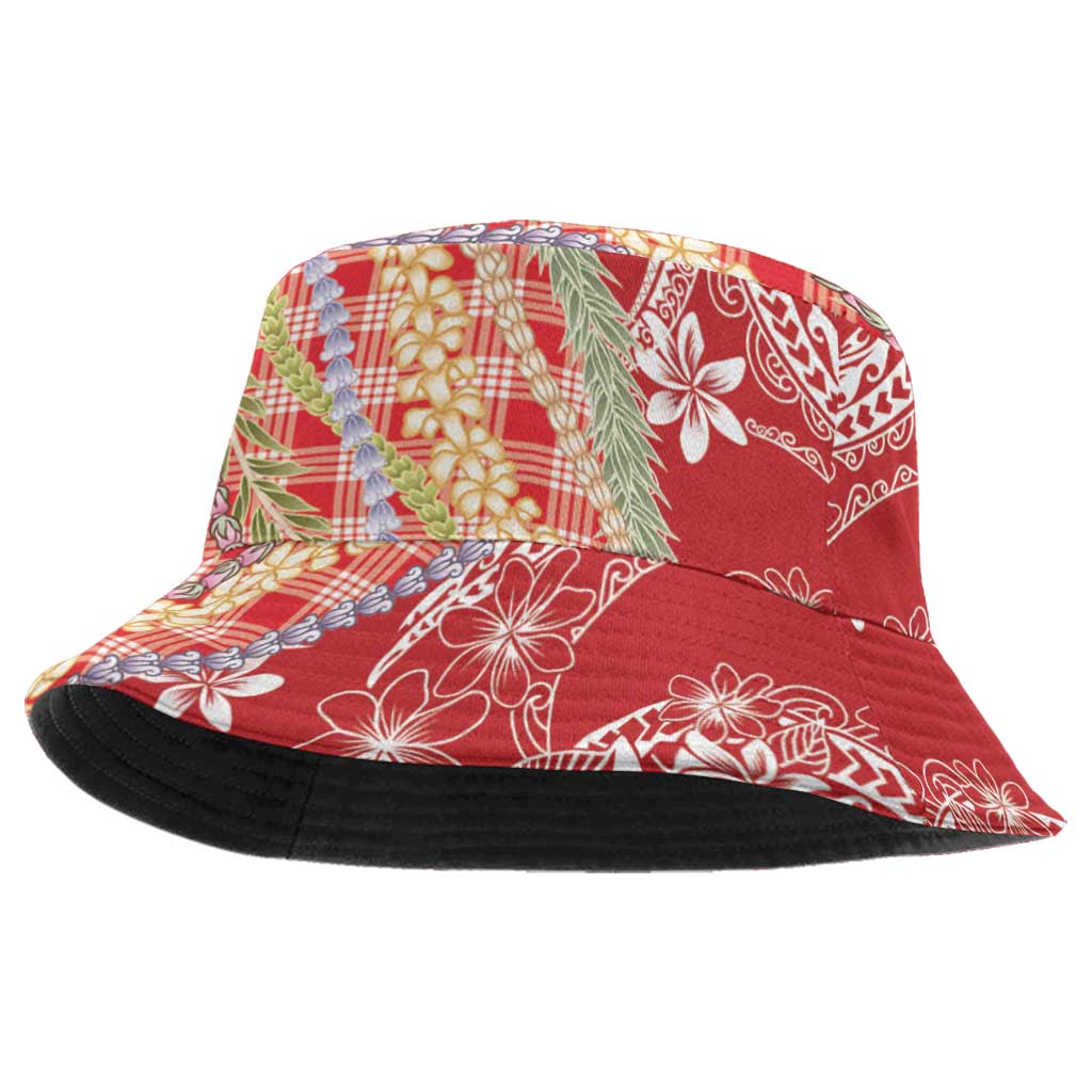 Red Palaka Hawaii Leis Bucket Hat Hawaiian-plaid Elegant Tropical Vibes - Polynesian Pride