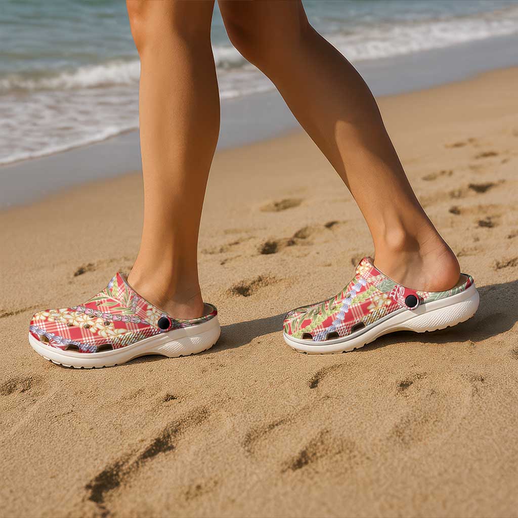 Red Palaka Hawaii Leis Clogs Shoes Hawaiian-plaid Elegant Tropical Vibes - Polynesian Pride