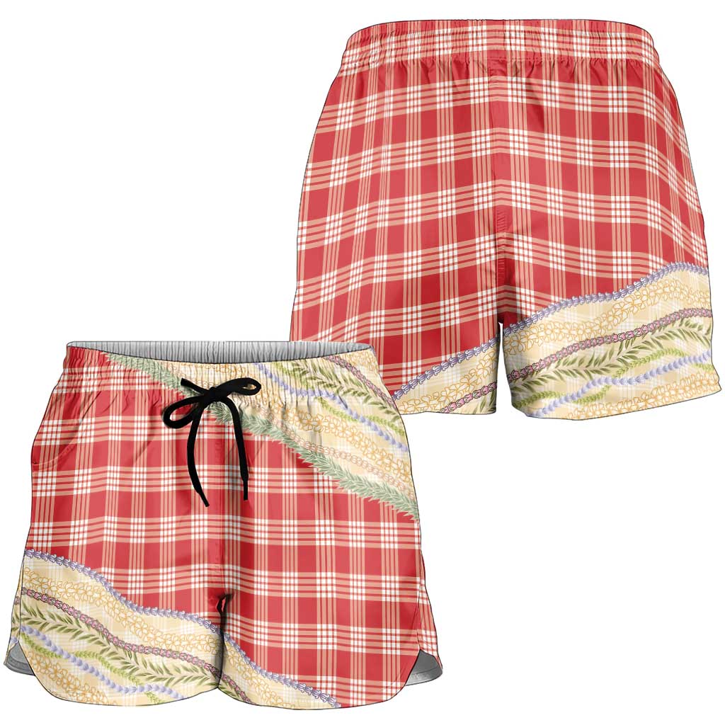 Red Palaka Hawaii Leis Elegant Vibes Shorts for Women
