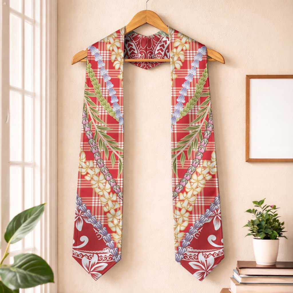 Red Palaka Hawaii Leis Graduation Stole Hawaiian-plaid Elegant Tropical Vibes - Polynesian Pride