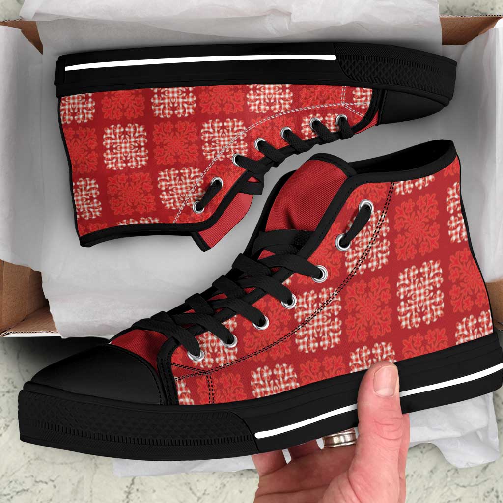 Red Palaka Quilt Hawaii High Top Shoes Traditional Hawaii-plaid Pattern - Polynesian Pride