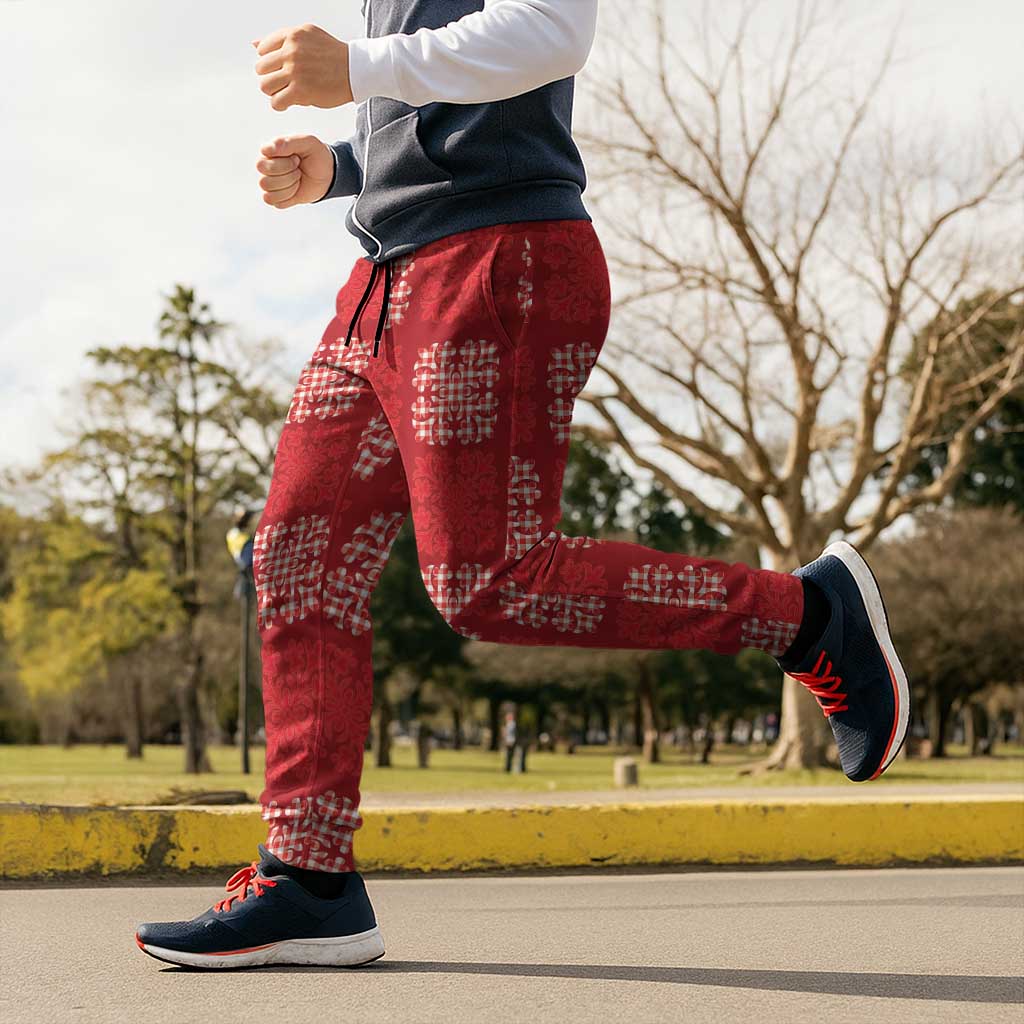 Red Palaka Quilt Hawaii Jogger Pants Traditional Hawaii-plaid Pattern - Polynesian Pride