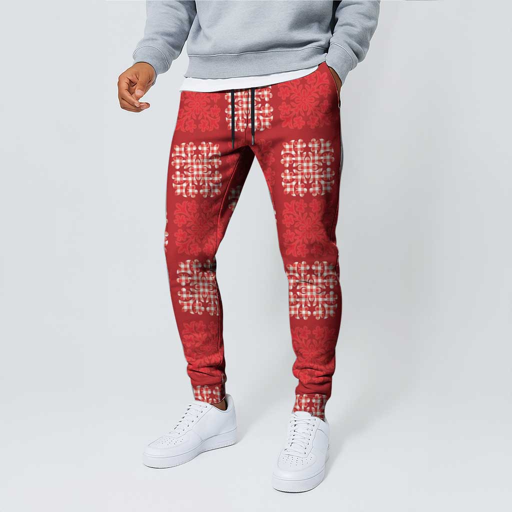 Red Palaka Quilt Hawaii Jogger Pants Traditional Hawaii-plaid Pattern - Polynesian Pride