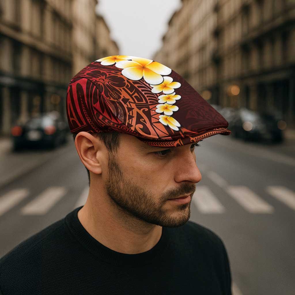 Red Polynesia Jeff Hat Plumeria Tropical Leaves Galaxy Polynesian Art - Polynesian Pride