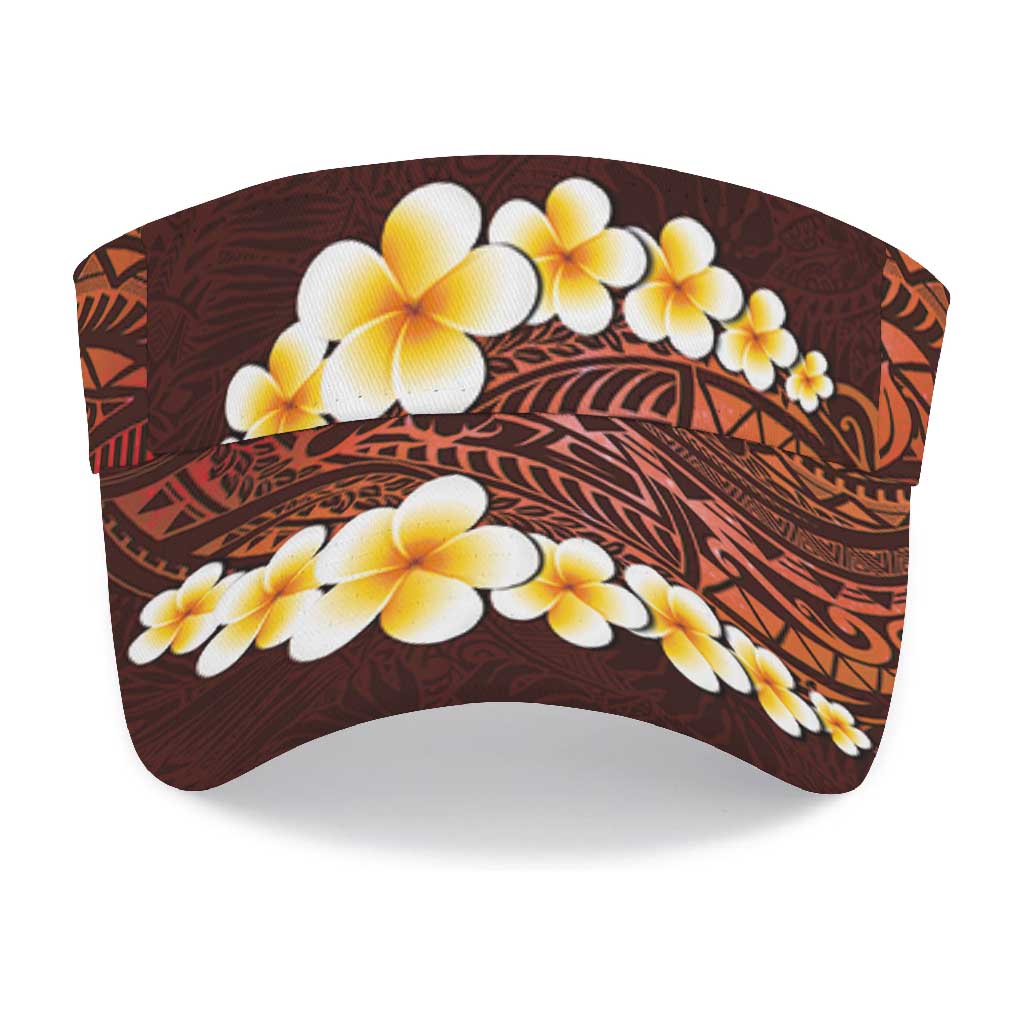 Red Polynesia Sun Visor Cap Plumeria Tropical Leaves With Galaxy Polynesian Art