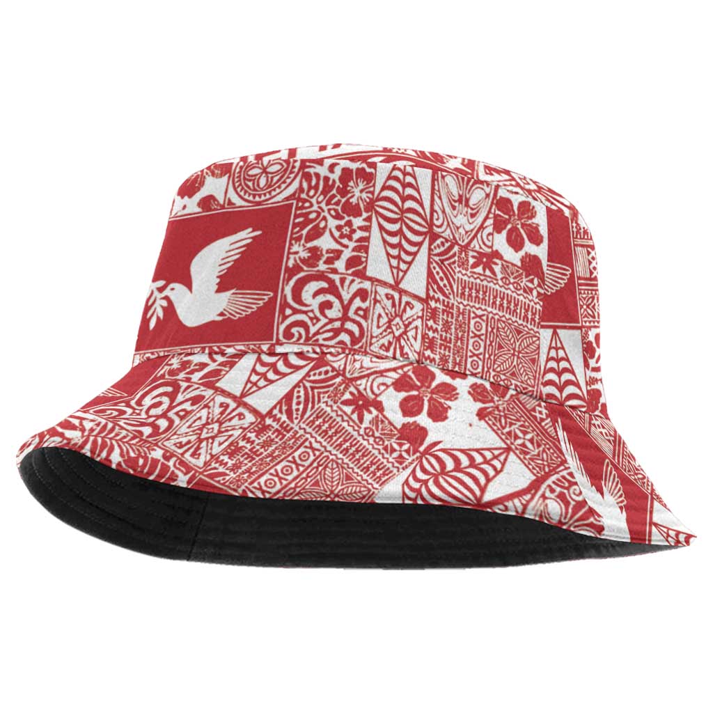 Red Tonga Kilisimasi Fiefia Bucket Hat Pacific Patchwork Xmas Vibes - Polynesian Pride