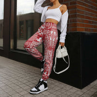 Red Tonga Kilisimasi Fiefia Jogger Pants Pacific Patchwork Xmas Vibes - Polynesian Pride