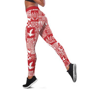 Red Tonga Kilisimasi Fiefia Leggings Pacific Patchwork Xmas Vibes LT9 Red - Polynesian Pride