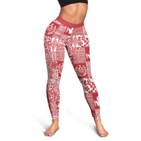 Red Tonga Kilisimasi Fiefia Leggings Pacific Patchwork Xmas Vibes LT9 - Polynesian Pride