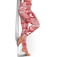 Red Tonga Kilisimasi Fiefia Leggings Pacific Patchwork Xmas Vibes LT9 - Polynesian Pride