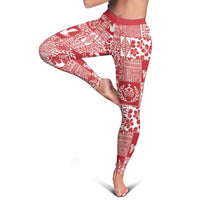 Red Tonga Kilisimasi Fiefia Leggings Pacific Patchwork Xmas Vibes LT9 - Polynesian Pride