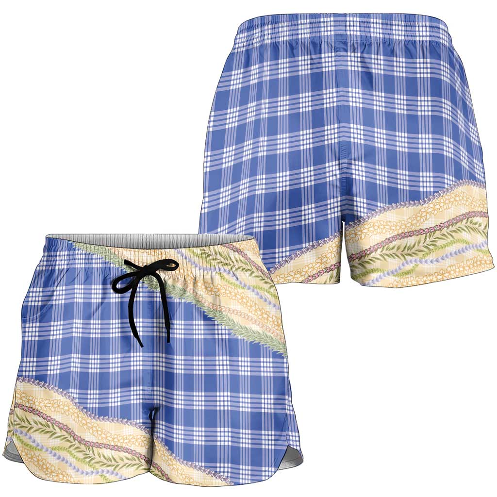 Royal Blue Palaka Hawaii Leis Elegant Vibes Shorts for Women
