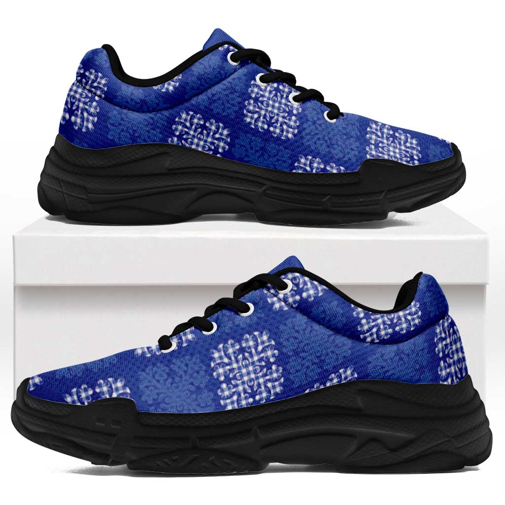Royal Blue Palaka Quilt Hawaii Chunky Sneakers Traditional Hawaii-plaid Pattern - Polynesian Pride