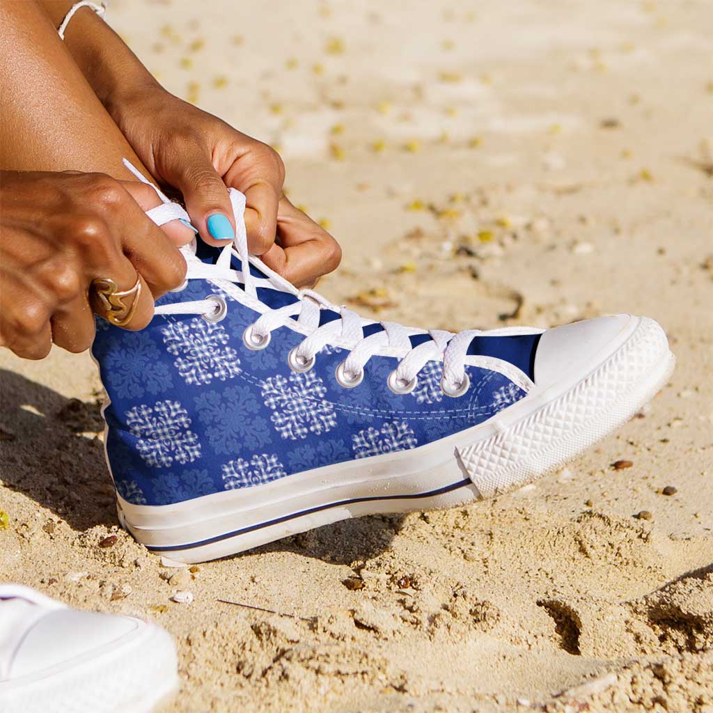 Royal Blue Palaka Quilt Hawaii High Top Shoes Traditional Hawaii-plaid Pattern - Polynesian Pride