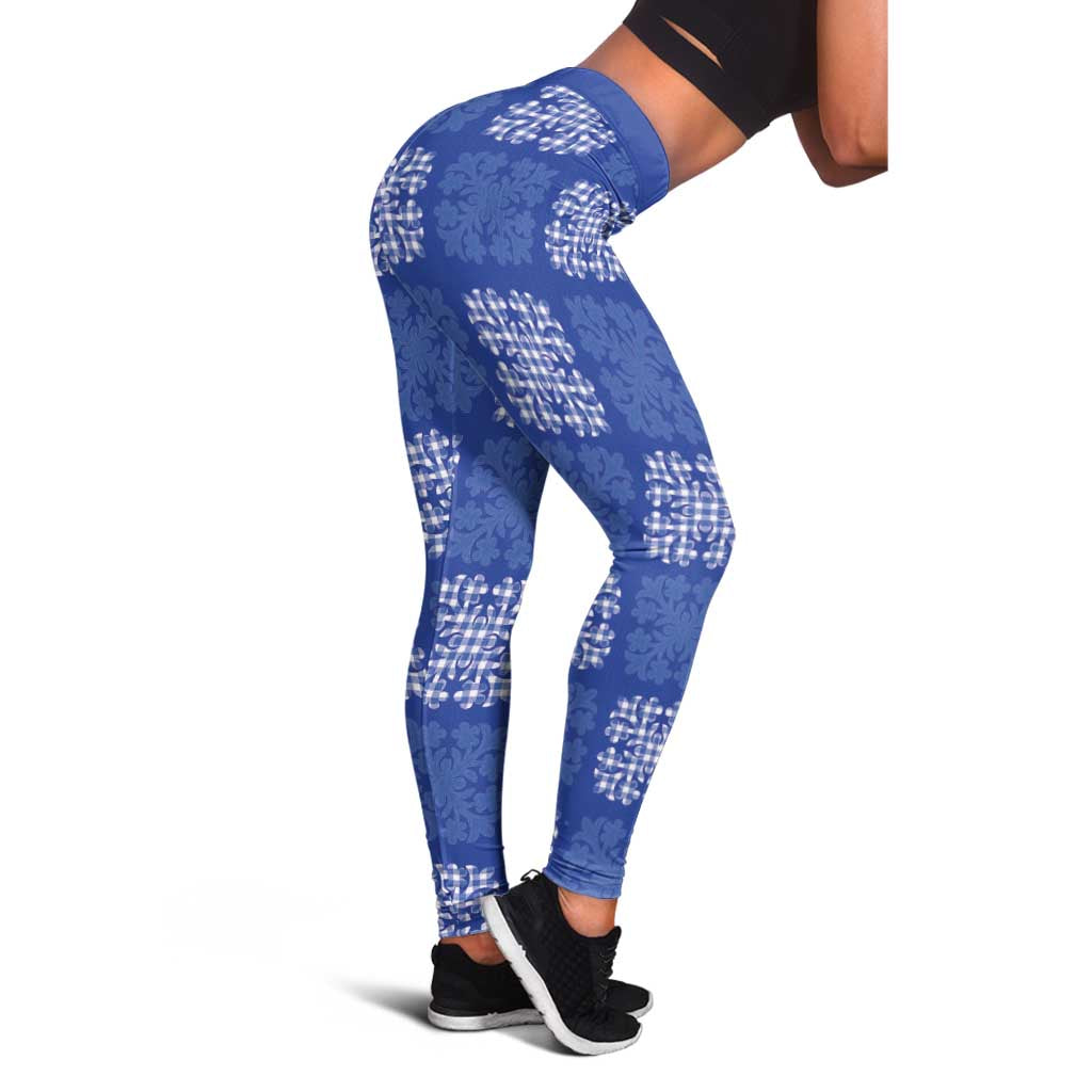 Royal Blue Palaka Quilt Hawaii Leggings Traditional Hawaii-plaid Pattern - Polynesian Pride