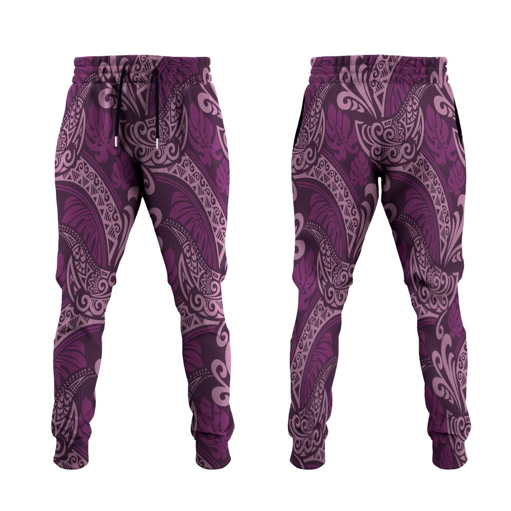 Royal Purple Monstera Jogger Pants Polynesian Tribal Pattern LT01 Purple - Polynesian Pride