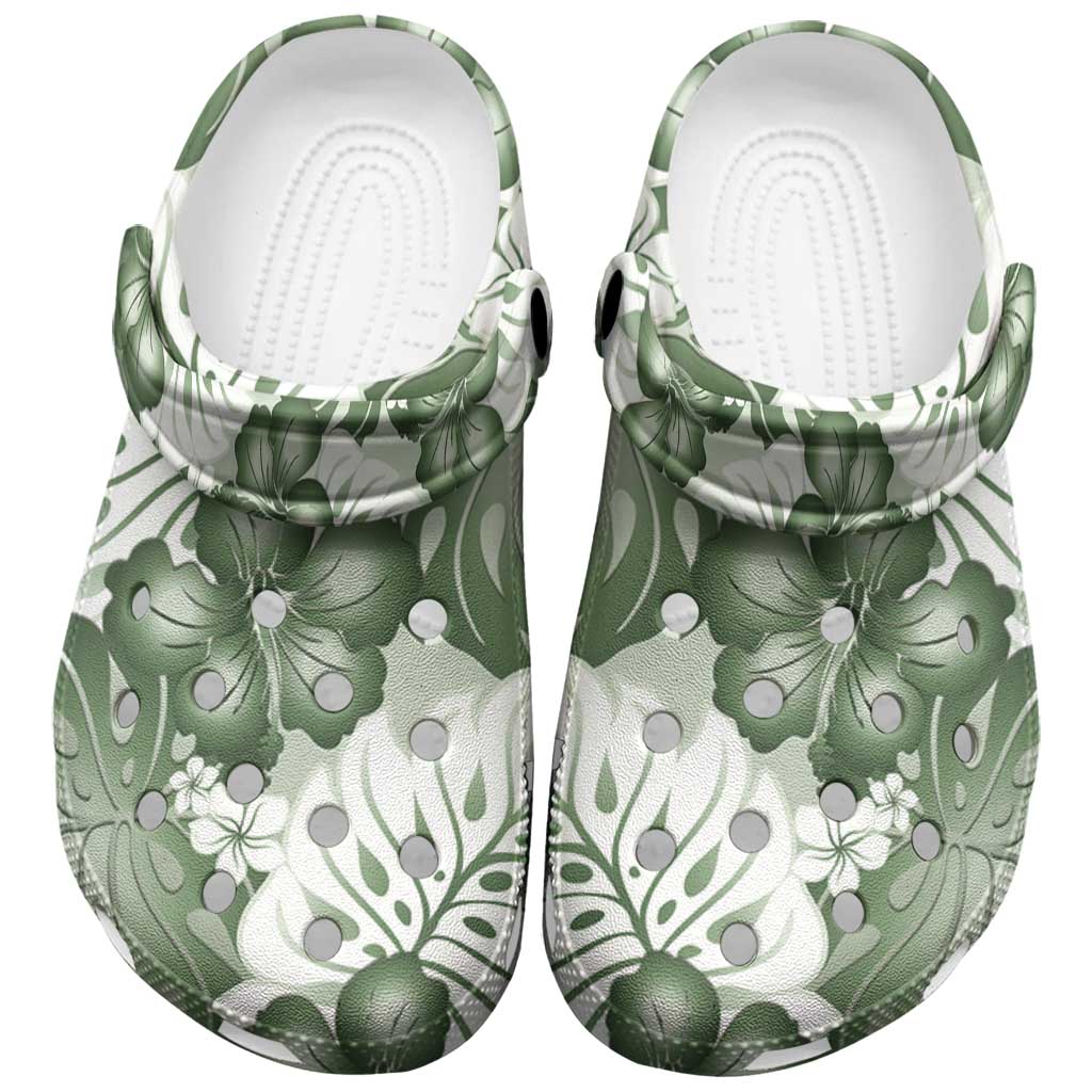 Sage Green Aloha Hawaii Clogs Shoes Monstera Hibiscus Plumeria Seamless Vibes - Polynesian Pride