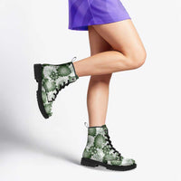 Sage Green Aloha Hawaii Leather Boots Monstera Hibiscus Plumeria Seamless Vibes - Polynesian Pride