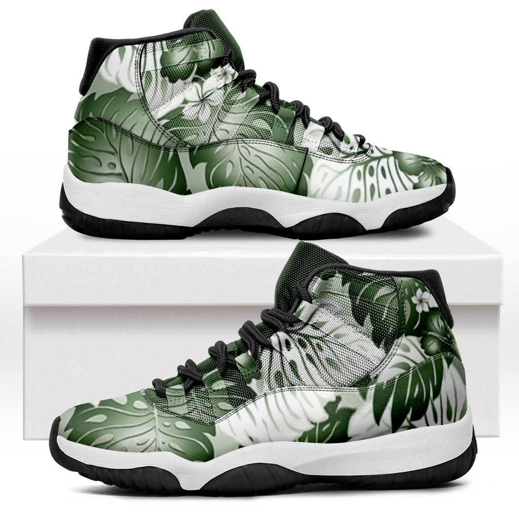 Sage Green Aloha Hawaii Sneakers J11 Monstera Hibiscus Plumeria Seamless Vibes LT14 Sage Green - Polynesian Pride