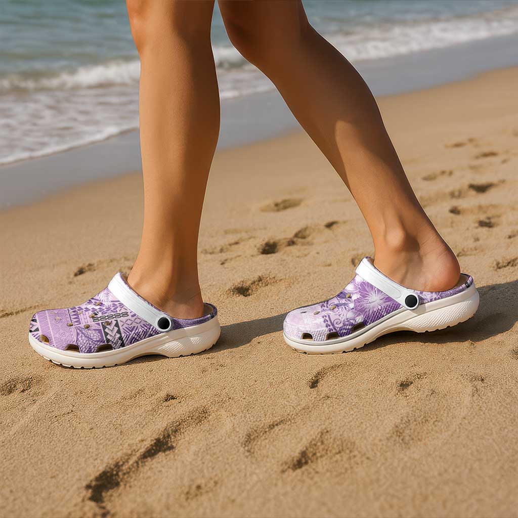 Samoa Siapo Elegant Clogs Shoes Hibiscus Violet Motifs - Polynesian Pride
