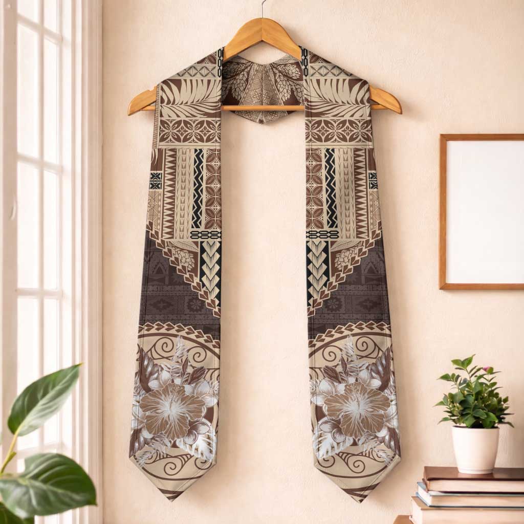 Samoa Siapo Elegant Graduation Stole Hibiscus Chocolate Brown Motifs