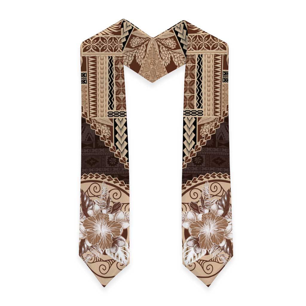 Samoa Siapo Elegant Graduation Stole Hibiscus Chocolate Brown Motifs