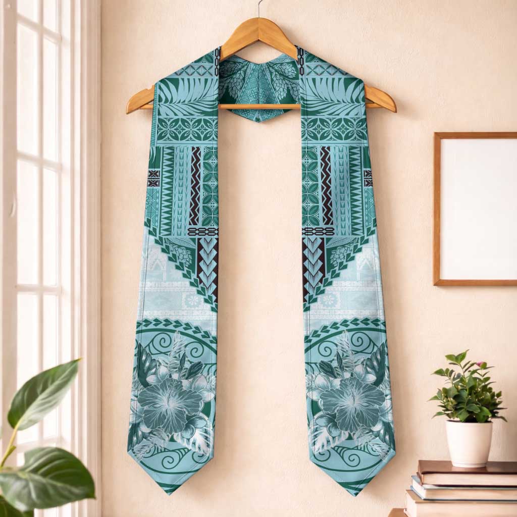Samoa Siapo Elegant Graduation Stole Hibiscus Teal Motifs