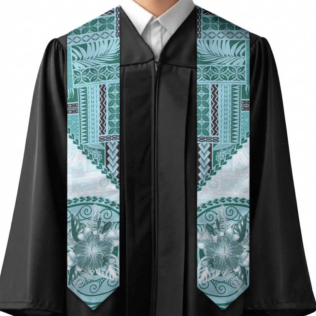 Samoa Siapo Elegant Graduation Stole Hibiscus Teal Motifs
