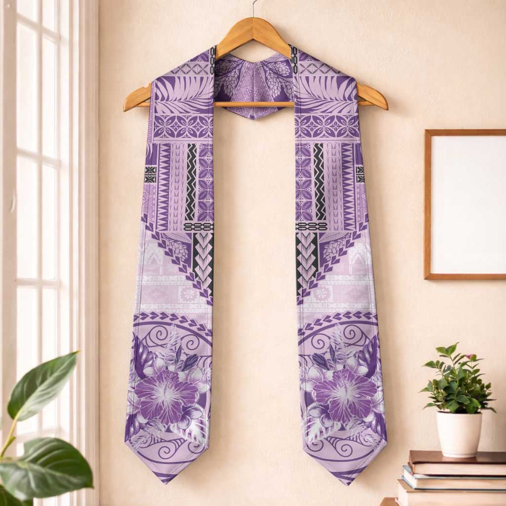 Samoa Siapo Elegant Graduation Stole Hibiscus Violet Motifs