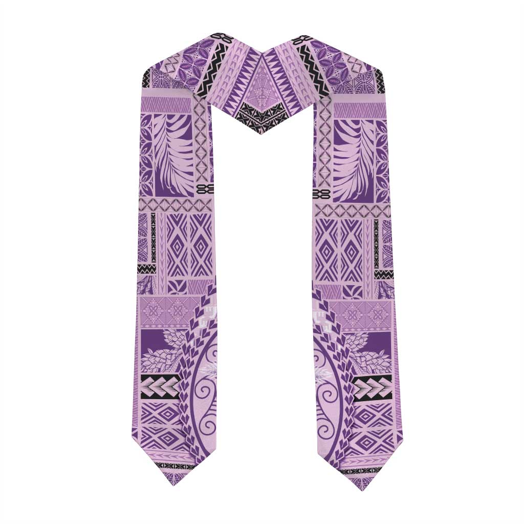 Samoa Siapo Elegant Graduation Stole Hibiscus Violet Motifs