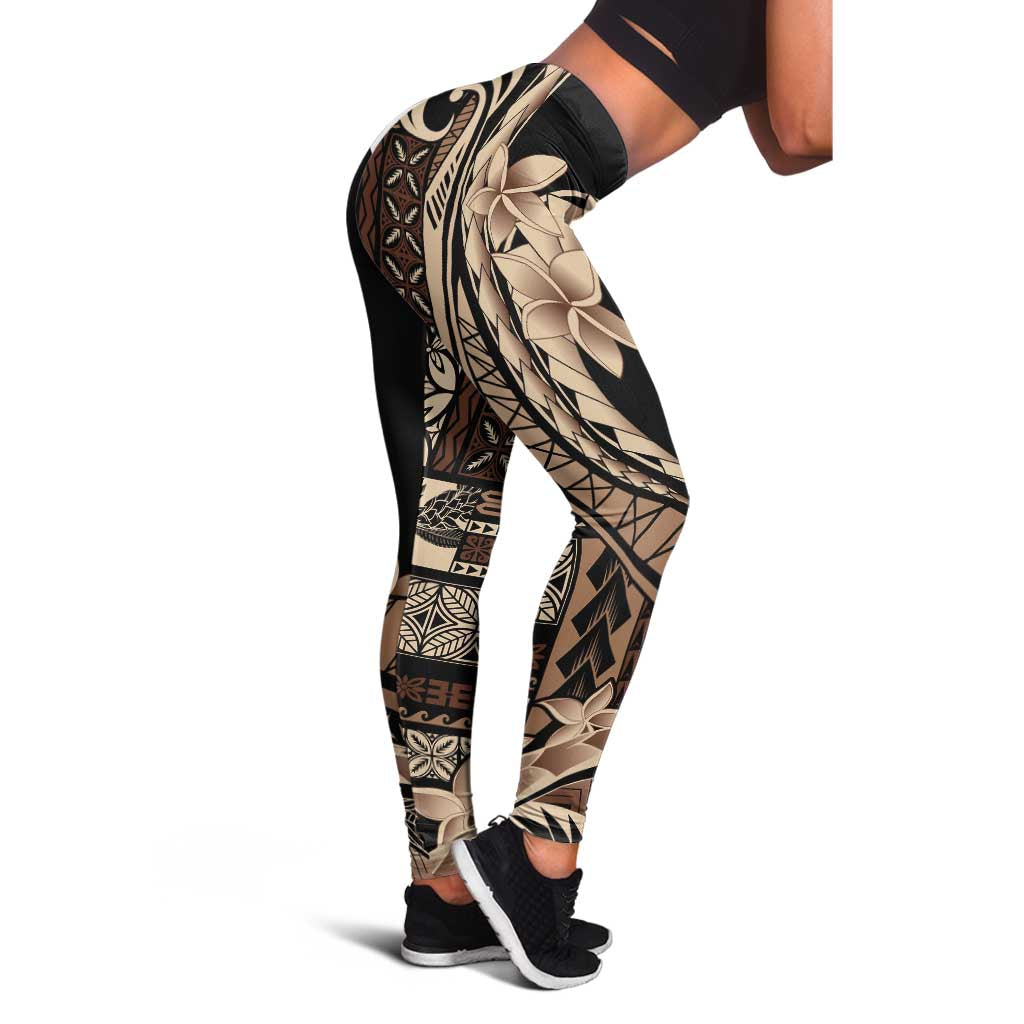 Samoa Siapo Mamanu Leggings Plumeria Black Motifs