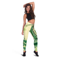 Samoa Siapo Mamanu Leggings Plumeria Emerald Motifs