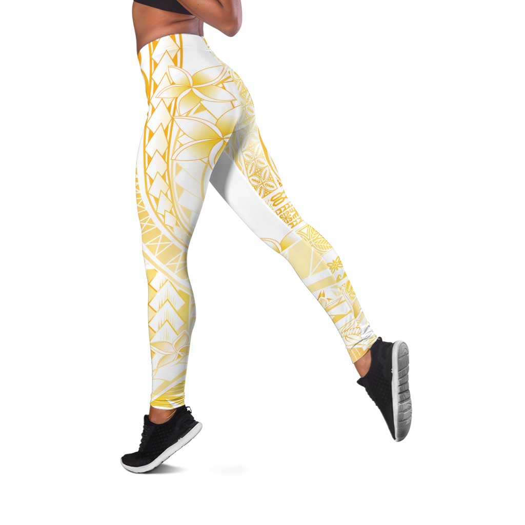 Samoa Siapo Mamanu Leggings Plumeria Fancy Gold Motifs